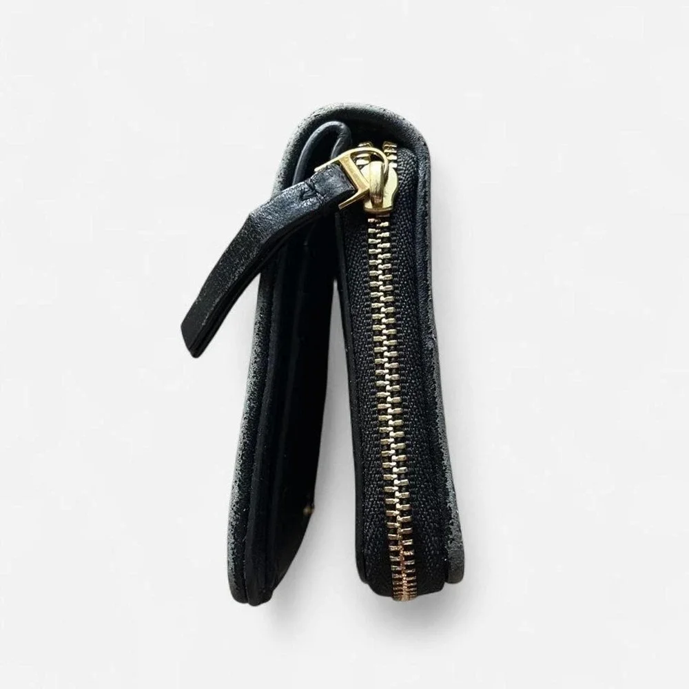 Tory Burch Kira Chevron Bi-Fold Wallet Black Quilted Leather Gold Hardware